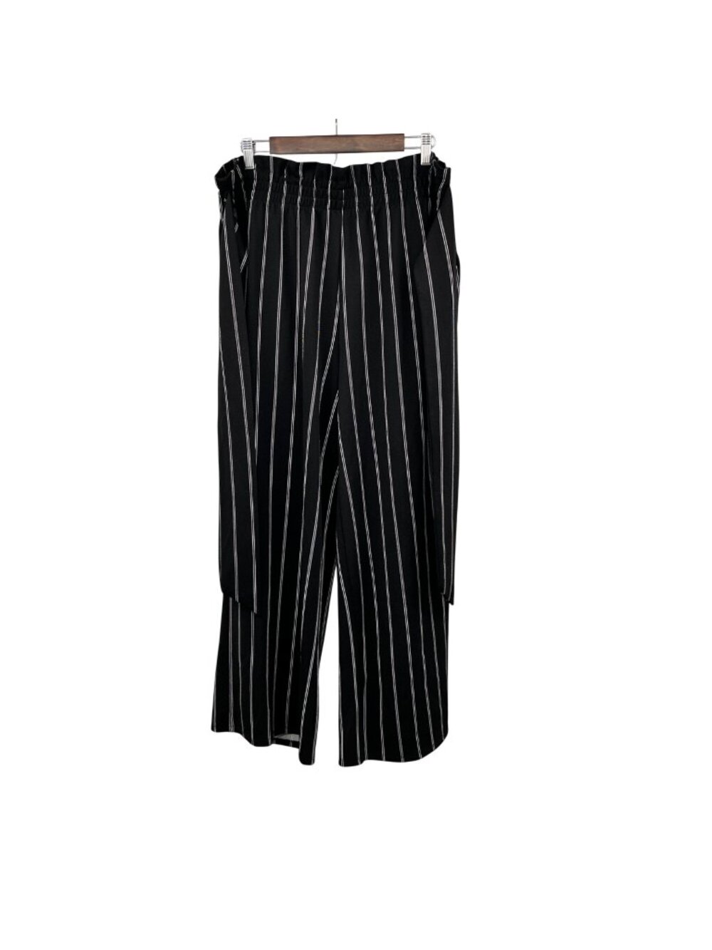 No Comment Striped Wide Leg Pants Black/White Elastic Tie Waist Size 1X